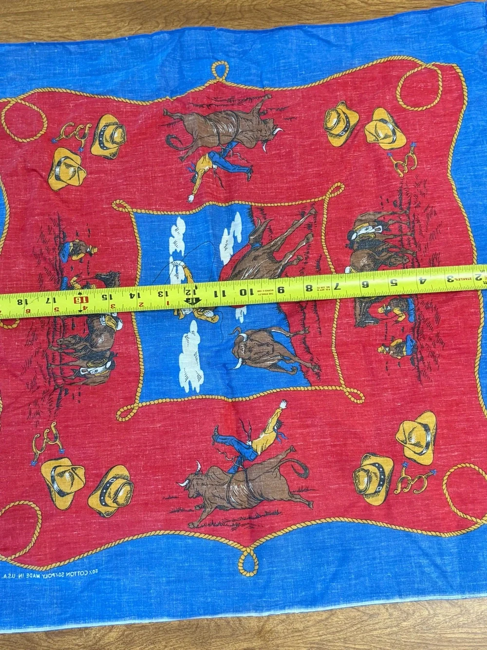 Vintage 1970s Blue Cowboy western bandana handkerchief made in USA